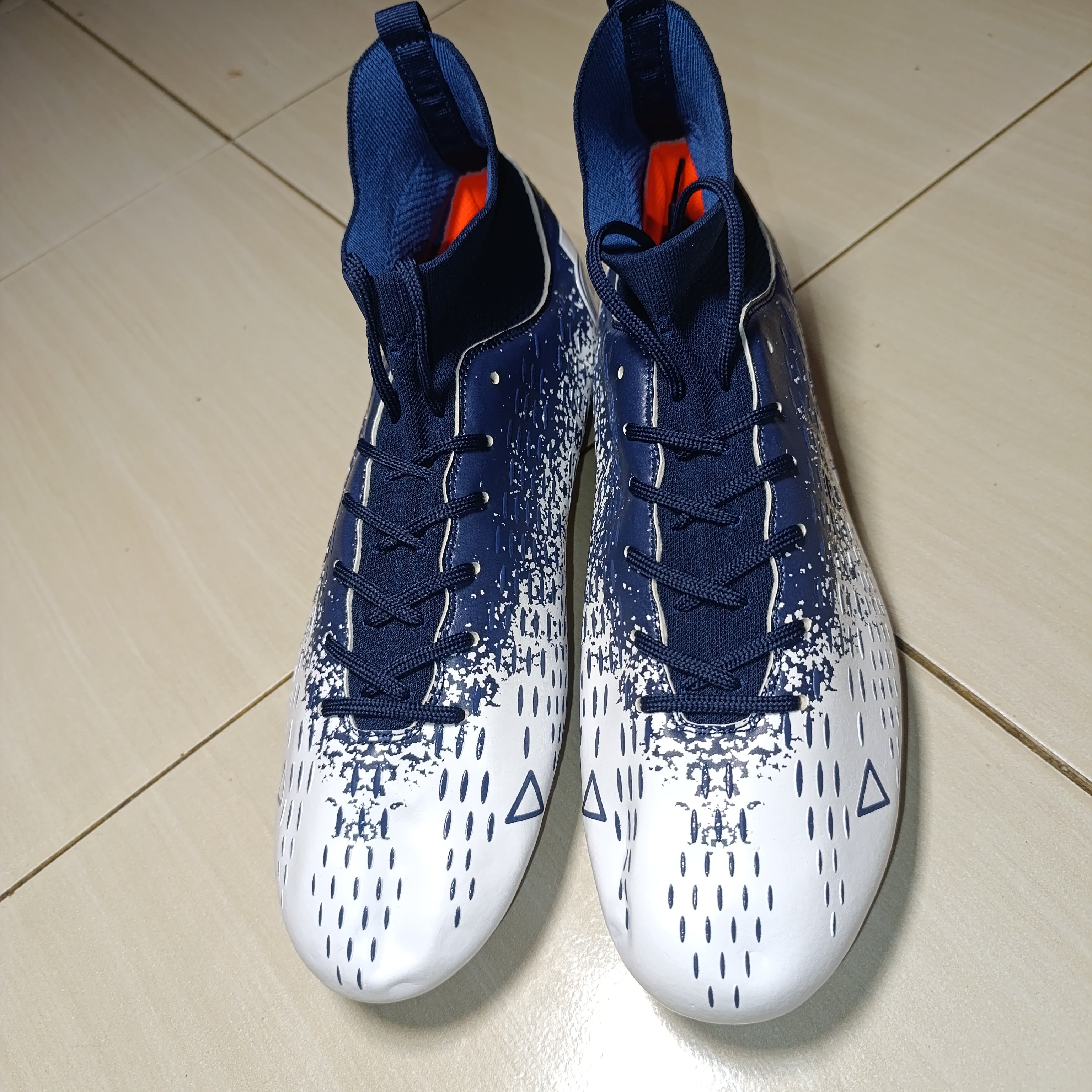 Blue & White Football Boots – Lightweight Firm Ground Cleats