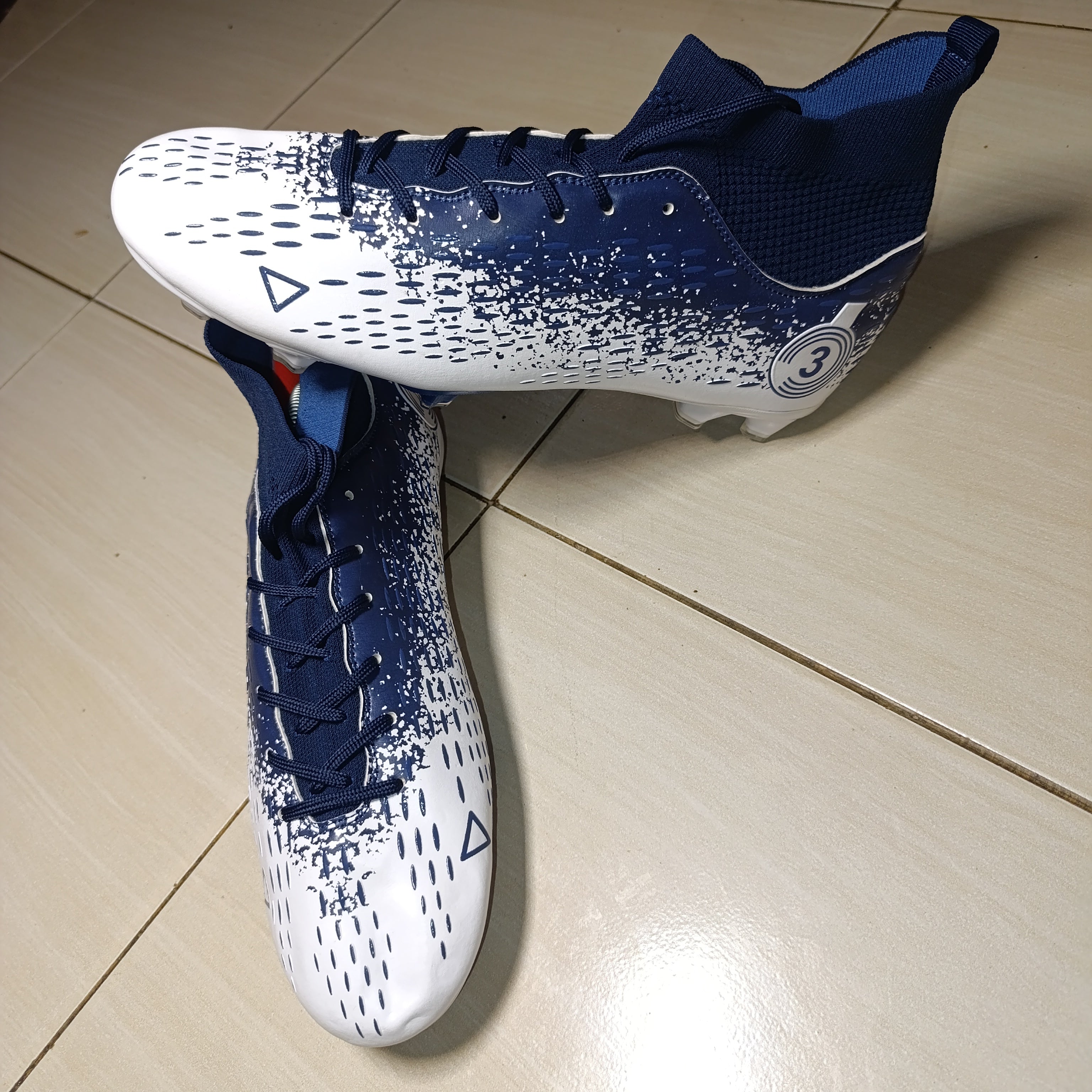 Blue & White Football Boots – Lightweight Firm Ground Cleats