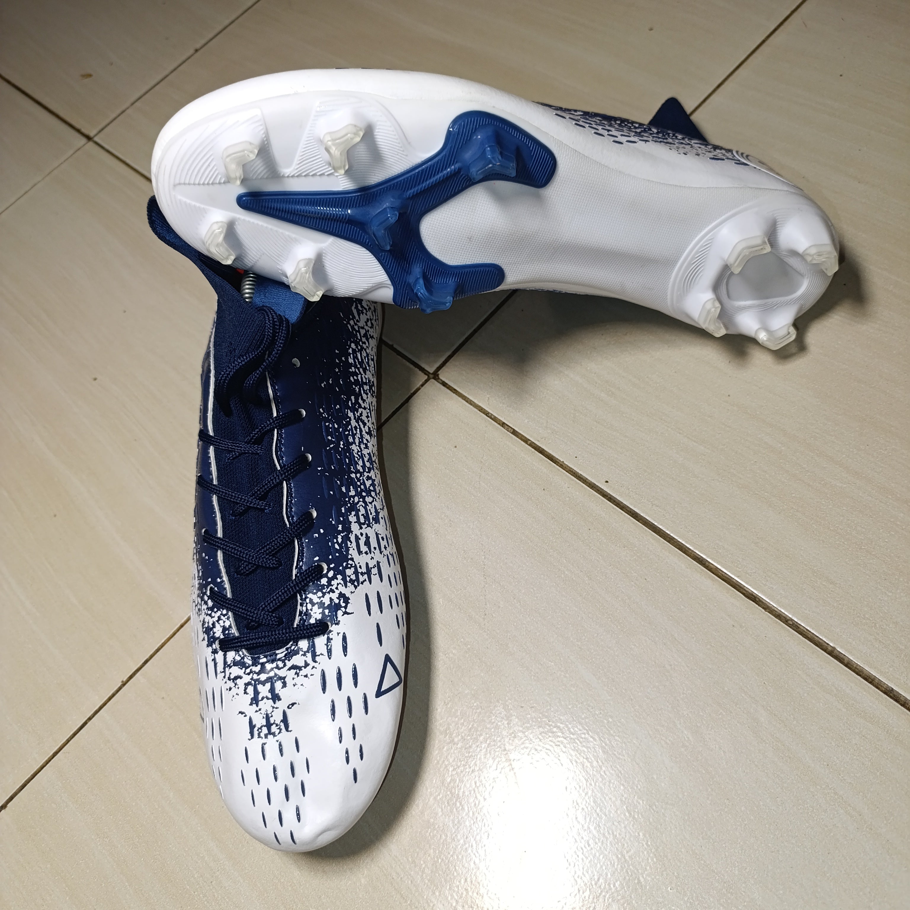 Blue & White Football Boots – Lightweight Firm Ground Cleats