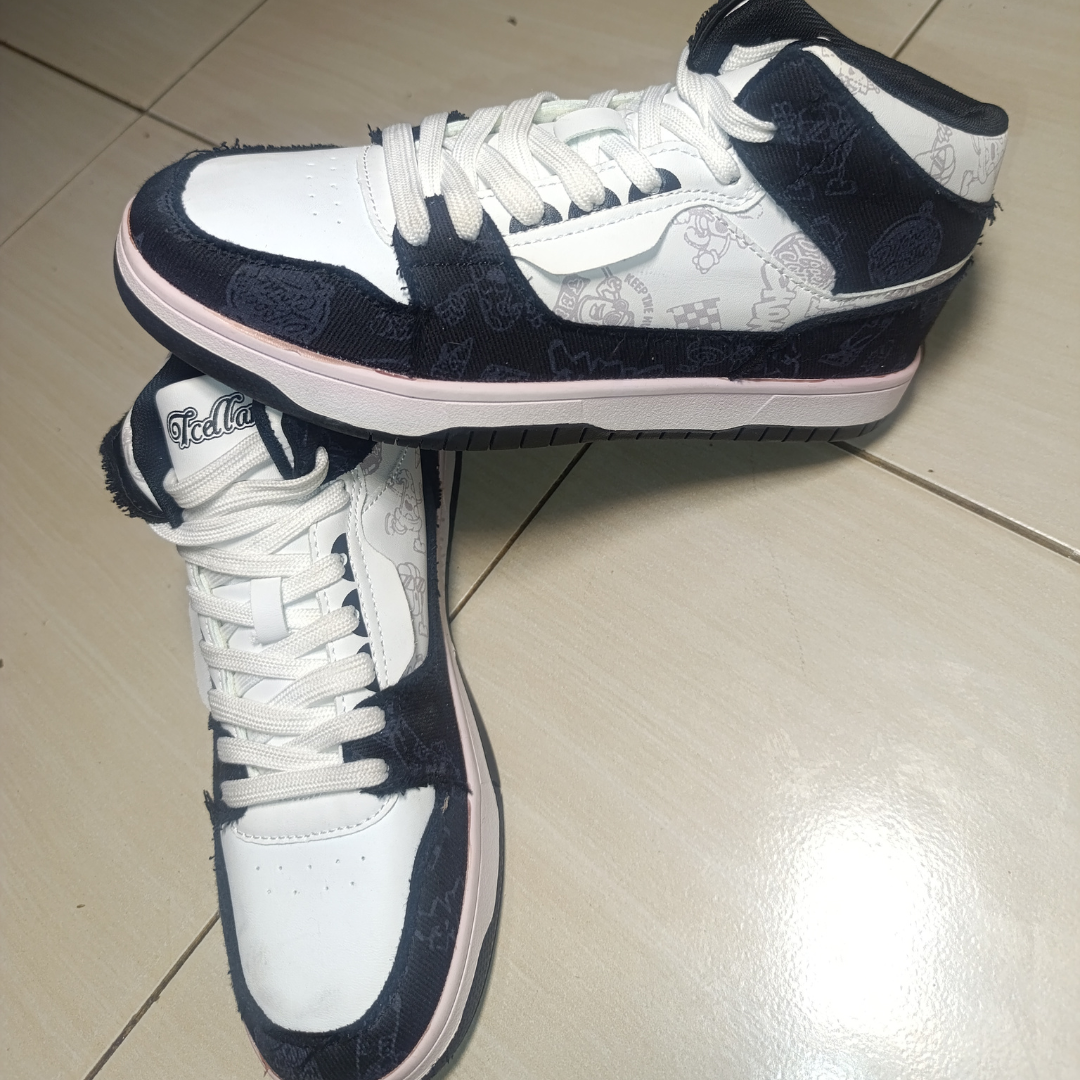 Black & White Patterned Mid-Top Sneakers